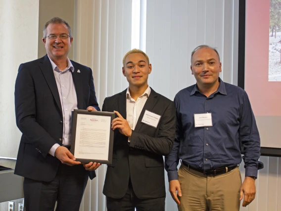 Shawn Granzier-Nakajima, outstanding senior in mechanical engineering, with nominator Samy Missoum and Craig M. Berge Dean David Hahn.