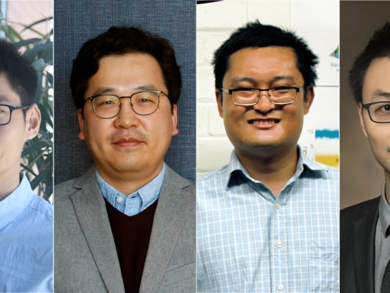 headshots of Jianqiang Cheng, Minkyu Kim, Zheshen Zhang and Quntao Zhuang