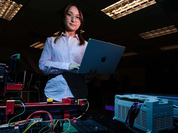 a student works on a computer