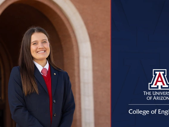 Engineering student Katelyn Rees poses for a photo in front of a brick building.