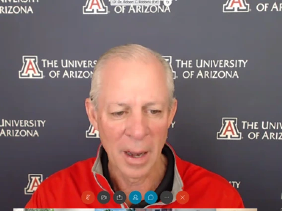 Screenshot of President Robert C. Robbins in a Zoom meeting