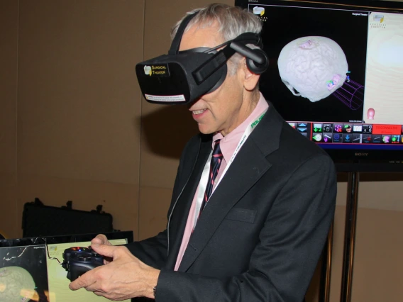 Marvin Slepian wearing VR goggles