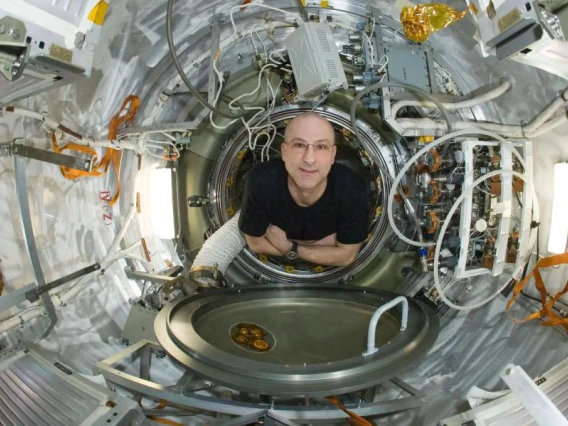 Pettit inside a spaceship