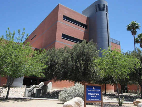 The ECE building on the UA campus, with a STEAM FORGE sign