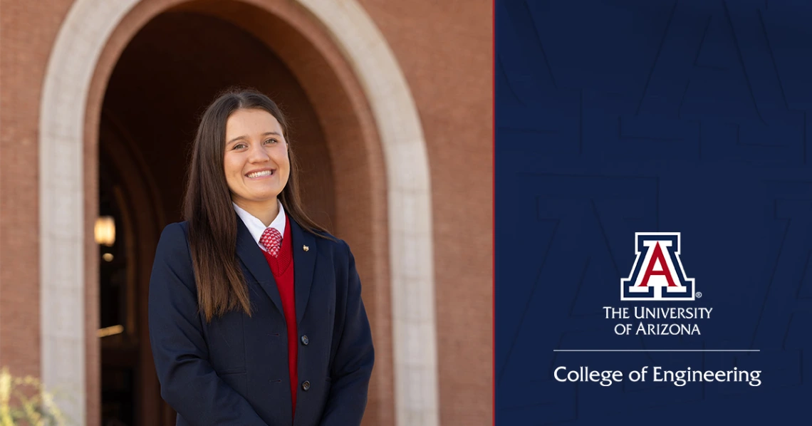 Engineering student Katelyn Rees poses for a photo in front of a brick building.