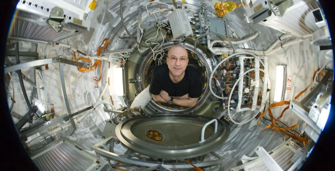 Pettit inside a spaceship