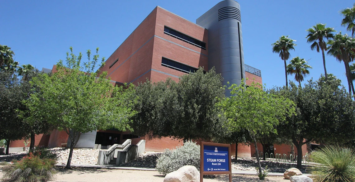 The ECE building on the UA campus, with a STEAM FORGE sign