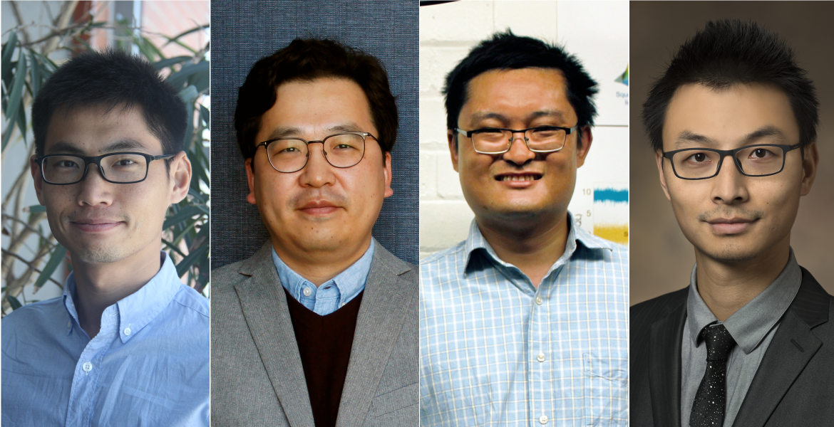 headshots of Jianqiang Cheng, Minkyu Kim, Zheshen Zhang and Quntao Zhuang