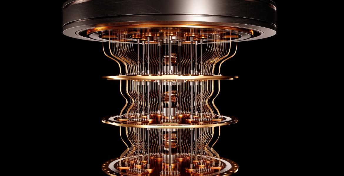 A quantum computer against a black background