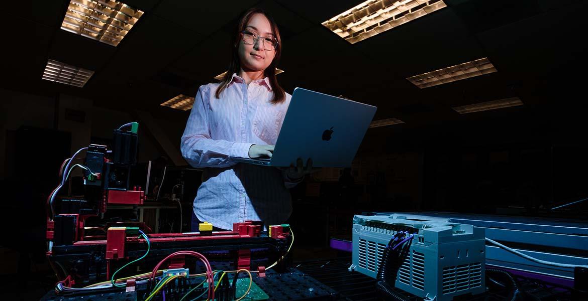 a student works on a computer