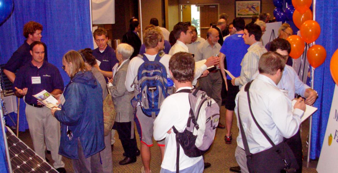 crowd at research showcase event