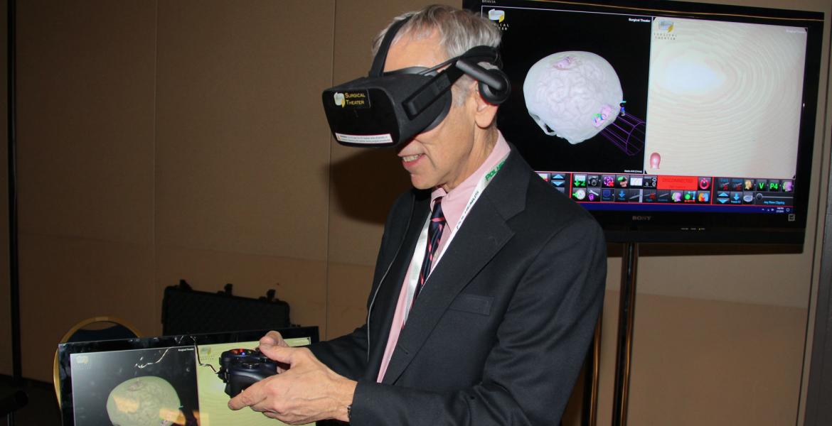 Marvin Slepian wearing VR goggles