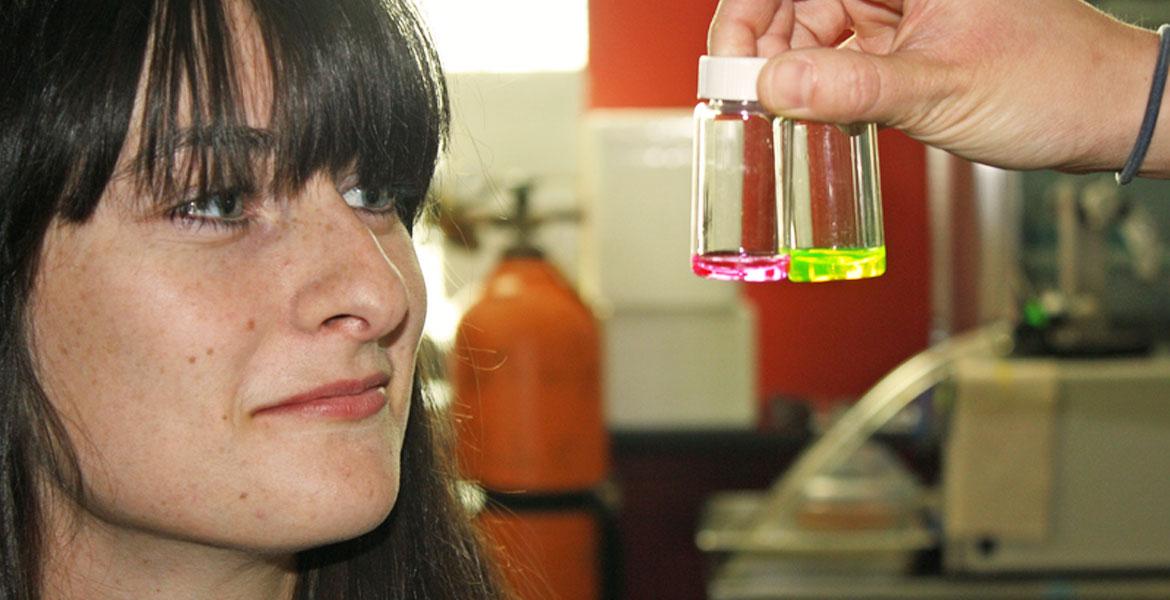 woman and sample bottles