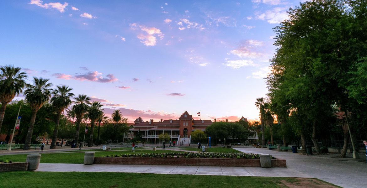 UA campus at sunset