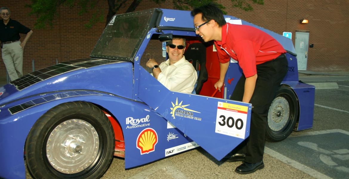 dean and student with solar car