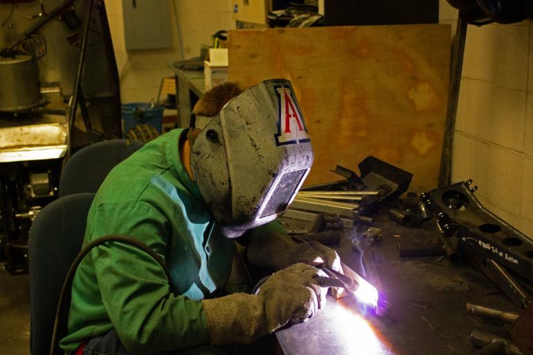 Erik Knowles doing some welding for the Baja vehicle