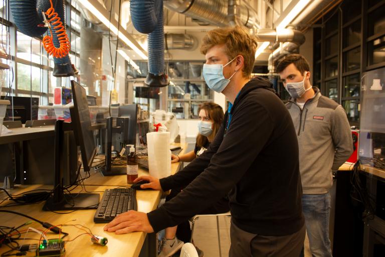BME students Spencer Ciammitti and Nathan Gill at work in the Salter Lab