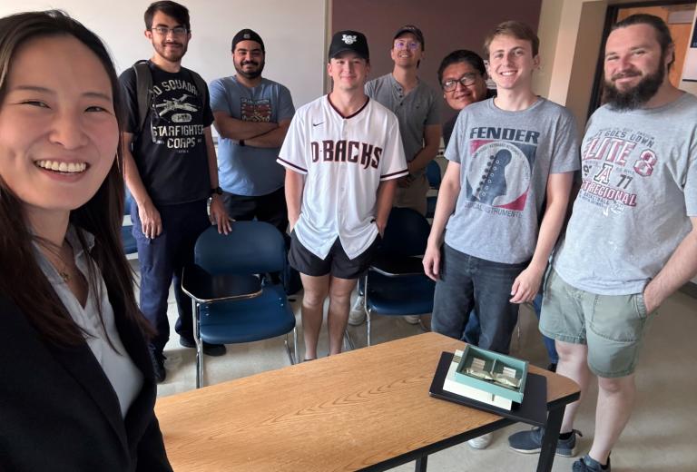 Pictured from left are assistant professor Hee-Jeong Kim and students Federico Pederson, Yousef Alnuaimi, Caiden Porter, James Wright, Willis Begay, Jalen Woodward and Matthew Huelle of the spring 2024 civil engineering and materials science engineering sustainable materials design lab course.