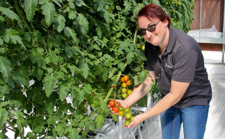 stacy in the greenhouse