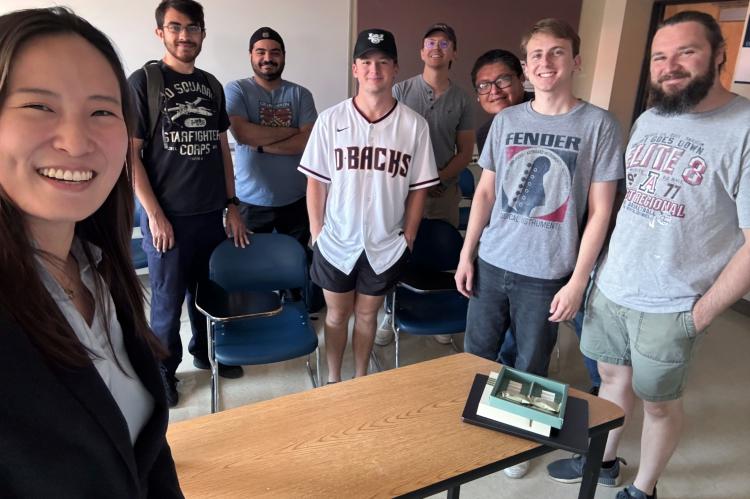 Pictured from left are assistant professor Hee-Jeong Kim and students Federico Pederson, Yousef Alnuaimi, Caiden Porter, James Wright, Willis Begay, Jalen Woodward and Matthew Huelle of the spring 2024 civil engineering and materials science engineering sustainable materials design lab course.