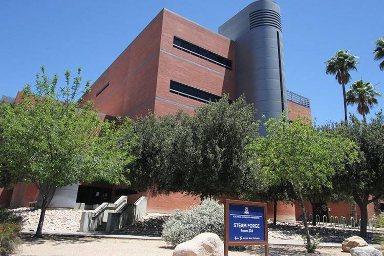 The ECE building on the UA campus, with a STEAM FORGE sign