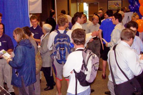 crowd at research showcase event
