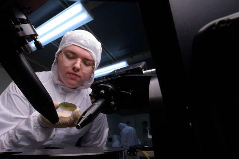 A student works in the UA's Nano Fabrication Center