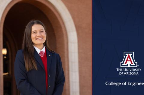 Engineering student Katelyn Rees poses for a photo in front of a brick building.