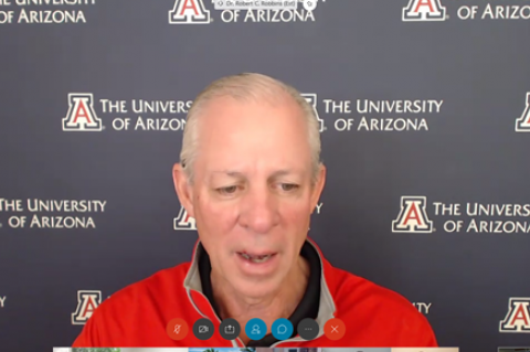 Screenshot of President Robert C. Robbins in a Zoom meeting