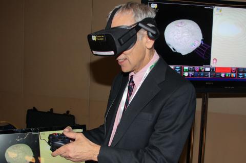 Marvin Slepian wearing VR goggles