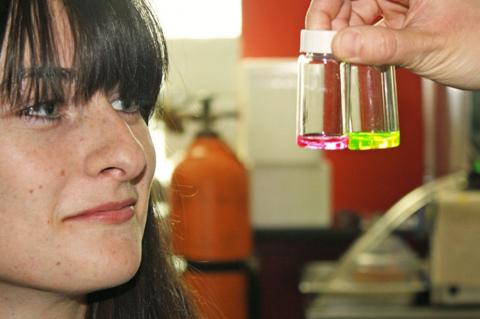 woman and sample bottles