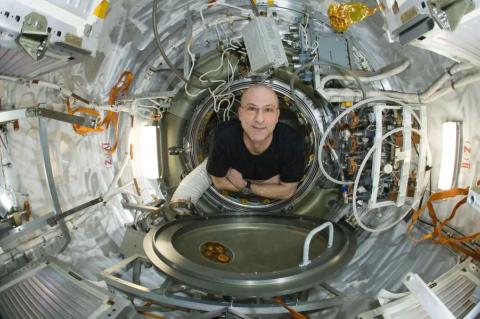 Pettit inside a spaceship