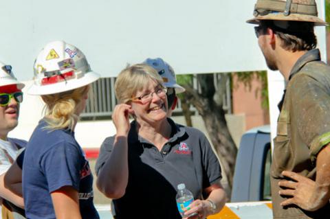 Mary Poulton at the UA's annual rock-drilling contest 