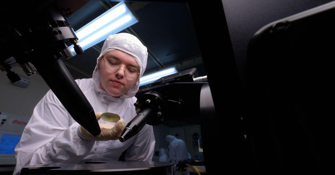 A student works in the UA's Nano Fabrication Center