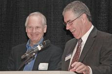 College of Engineering Dean Jeff Goldberg introduces Alumnus of the Year Kurt DelBene at the 2015 Engineers Breakfast.