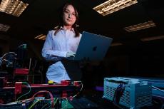 a student works on a computer