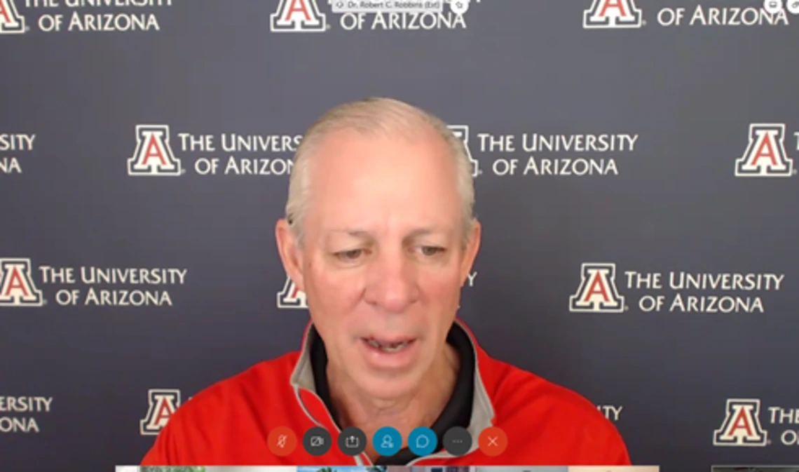 Screenshot of President Robert C. Robbins in a Zoom meeting